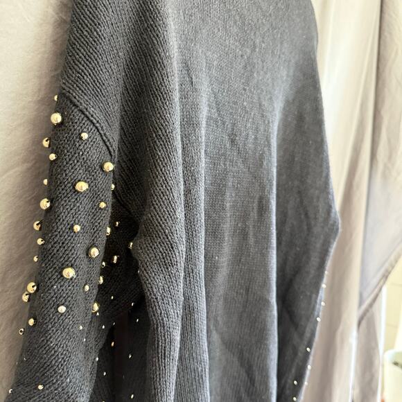 Vintage Rochelle-Forest Black Sweater Gold Stud Beads Ramie Cotton L - Picture 6 of 16